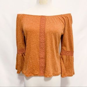 NWT Self Esteem Off Shoulder Ruffle Lace Top